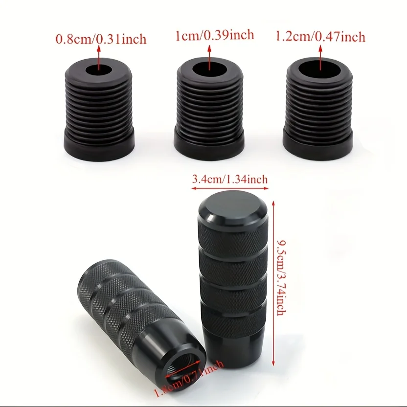 Car Modification Is Applicable to M8/M10/M12 Aluminum Alloy Rod-Shaped Car Shift Lever Manual Gearshift Handle + 3 Adapters