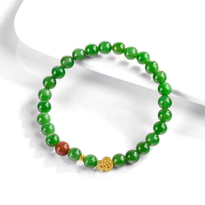 Natural old material Hotan Jade jasper round bead hand string jade women's antique hand string new Chinese gift giving upscale