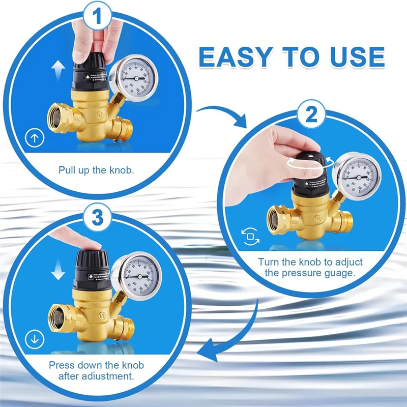 

N11R RV Water Pressure Regulator Valve, Adjustable Water Pressure Reducer With Gauge And Inlet Screen Filter For RV Camper
