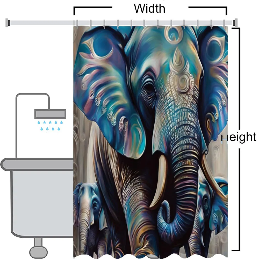 3D Elephant Bathing Curtain  Bathroom Letters Shower Curtain Waterproof With 12 Hooks Fishes Home Deco Free Ship