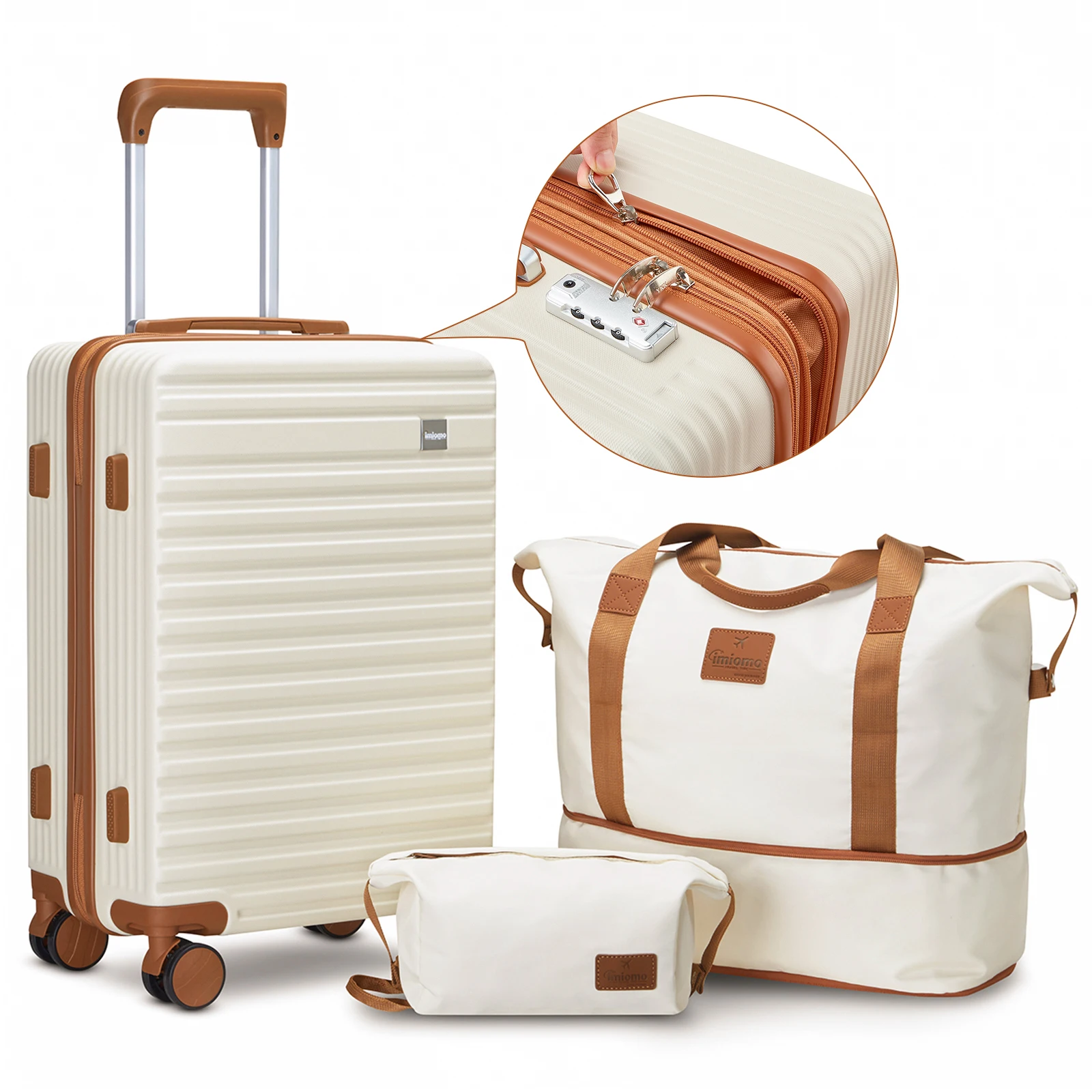 imiomo 20-Zoll erweiterbares Gepäckset, Handgepäckkoffer mit Reisetasche, TSA-Schloss, Spinnerräder, für kurze Reisen