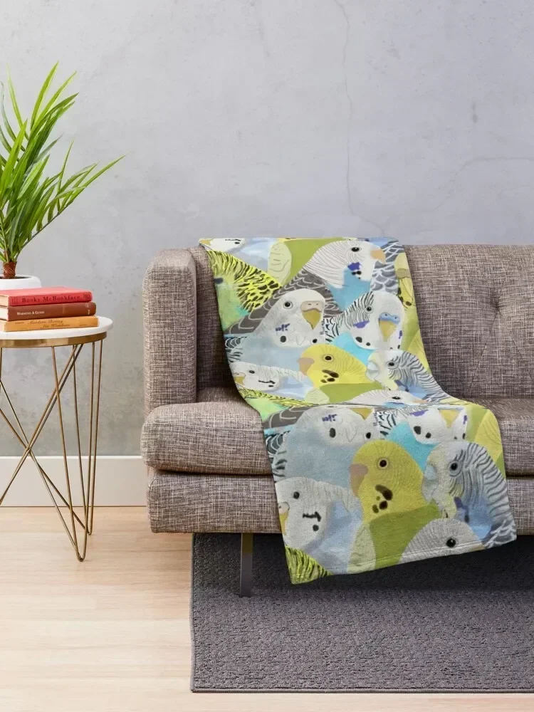 Budgie Parakeets Throw Blanket Shaggy Plaid Blankets