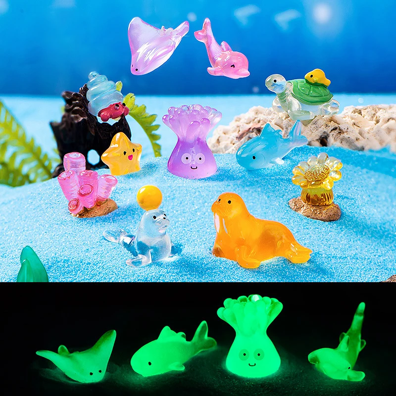 1pc Mini Luminous Fish Marine Animal Ornament Glow Pendant Micro Garden Craft Resin Landscape Fish Tank Desktop Decoration