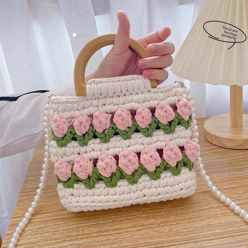

Hanrted Tulip Crossbody Bag DIY Material Kit for Girlfriend Soft Fabric Straps Floral Pattern Casual Women's Handbag
