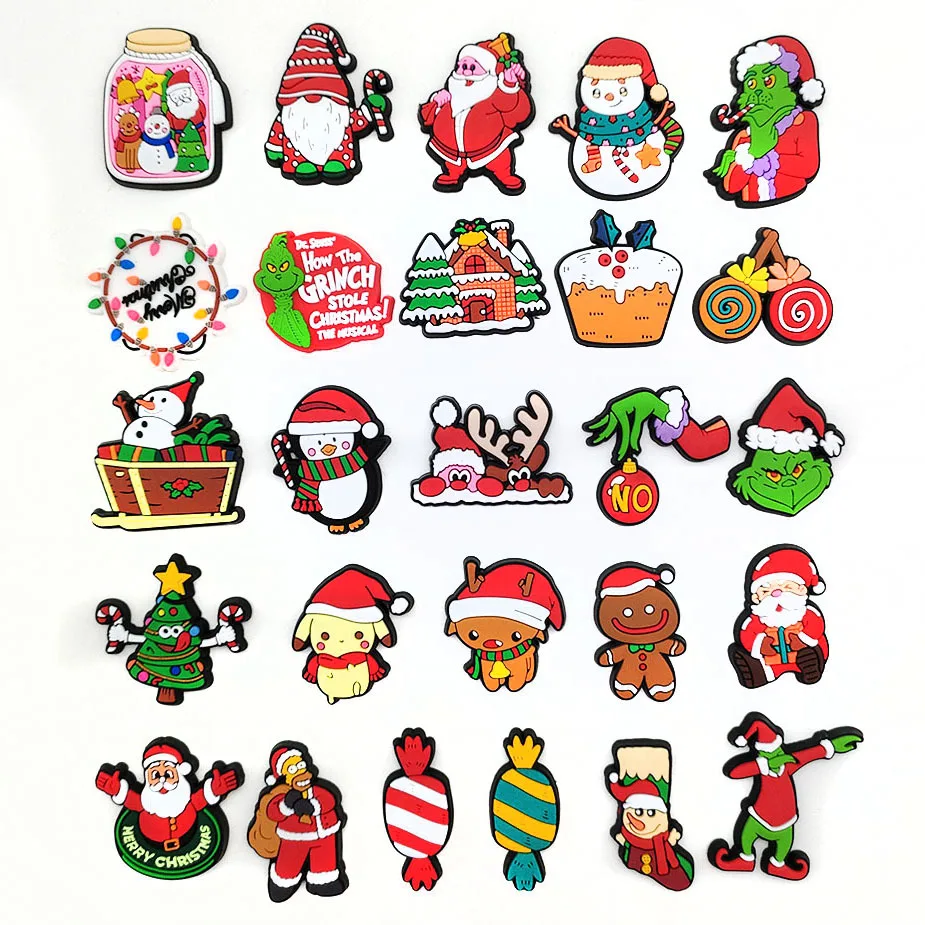 26pcs Cartoon New Christmas Series PVC Shoes Accessories Kawaii Anime Hole Shoes Buckle Diy Decoration Removable Girl Boys Gifts