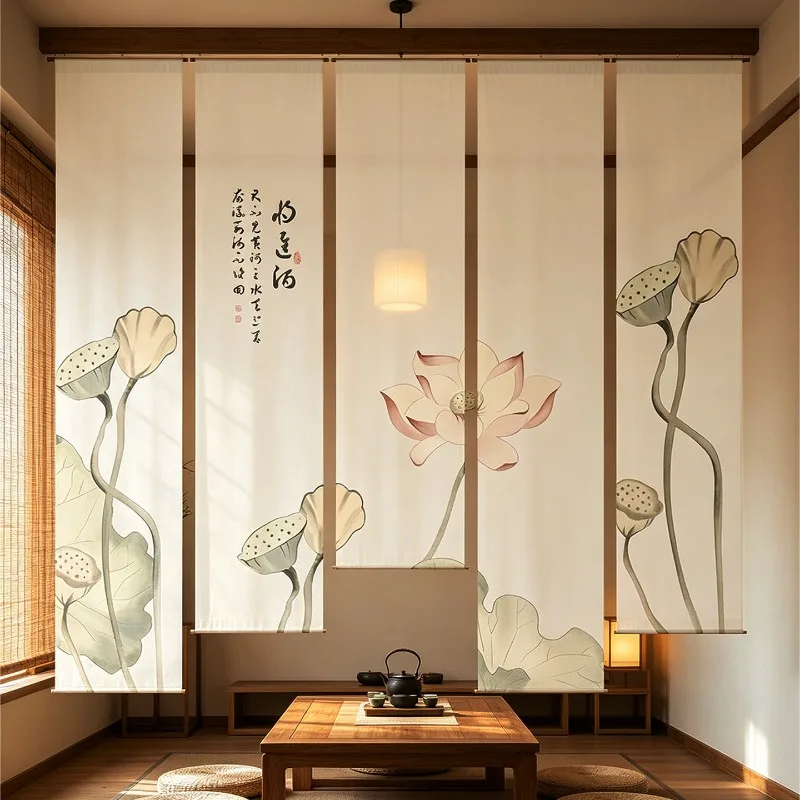 Wabi Sabi Lotus Pond Divider – Ethereal Translucent Screen for Yoga Studio, Healing Space & Zen Tea Room Minimalist Home Decor