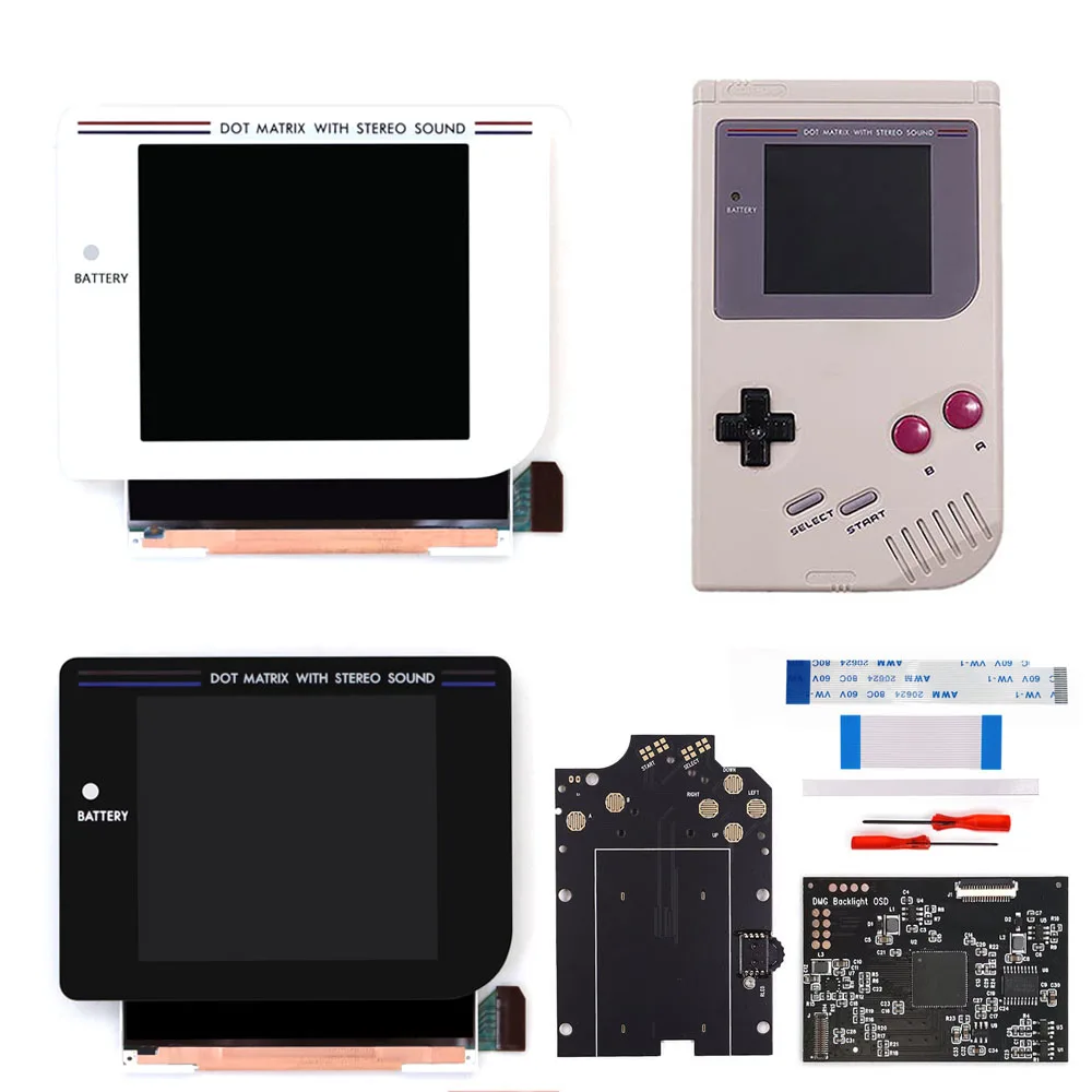 HISPEEDIDO 3.1'' Black/White/Gray Laminated Screen For GB DMG IPS LCD Mod Kits Larger Display HD OSD FRM Replacement For Gameboy