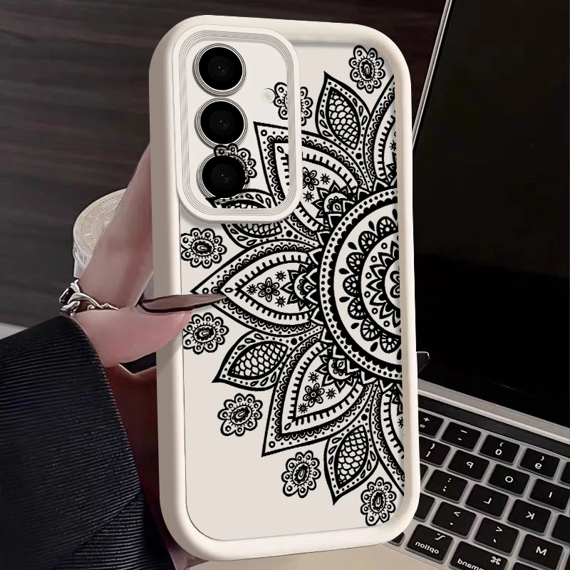 Retro Flower Totem Pattern Case For Samsung Galaxy A57 A37 A56 A26 A17 A16 A36 A55 A15 A14 A54 A35 Shockproof Soft Phone Cover