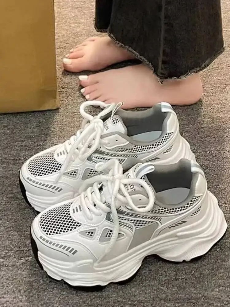 

Sports Shoes Women's Casual Sneakers 2025 Autumn Thick Soled Height Increasing Mesh Breathable Versatile Lightweight Sneakers