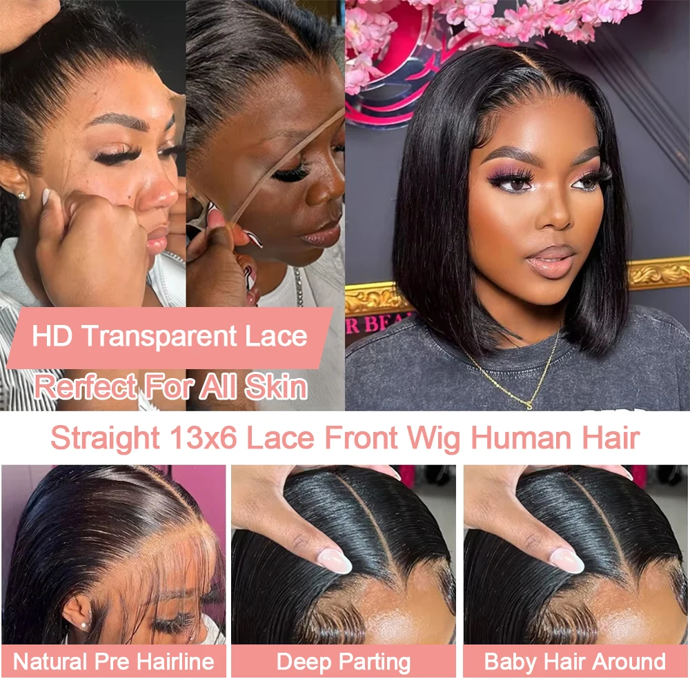 7x5 13x4 ارتداء الذهاب غلويليس بوب شعر مستعار الدانتيل الجبهة باروكة من شعر طبيعي قصيرة قبل قطعها 250% مستقيم 13x6 HD الدانتيل الشفاف شعر مستعار أمامي