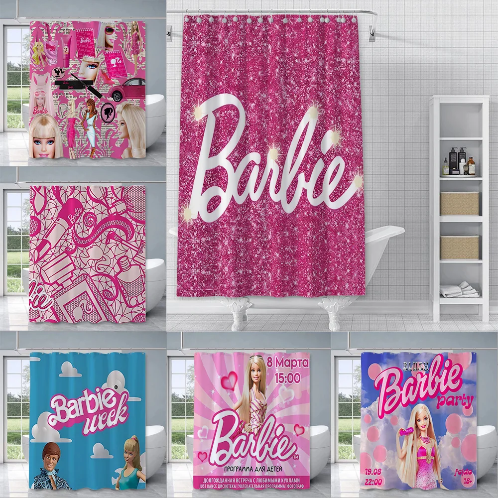 

Cute Pink B-Barbie Shower Curtain Waterproof Polyester Fabric Paint Colorful Bath Curtains Home Bathroom Decor Curtain With Hook