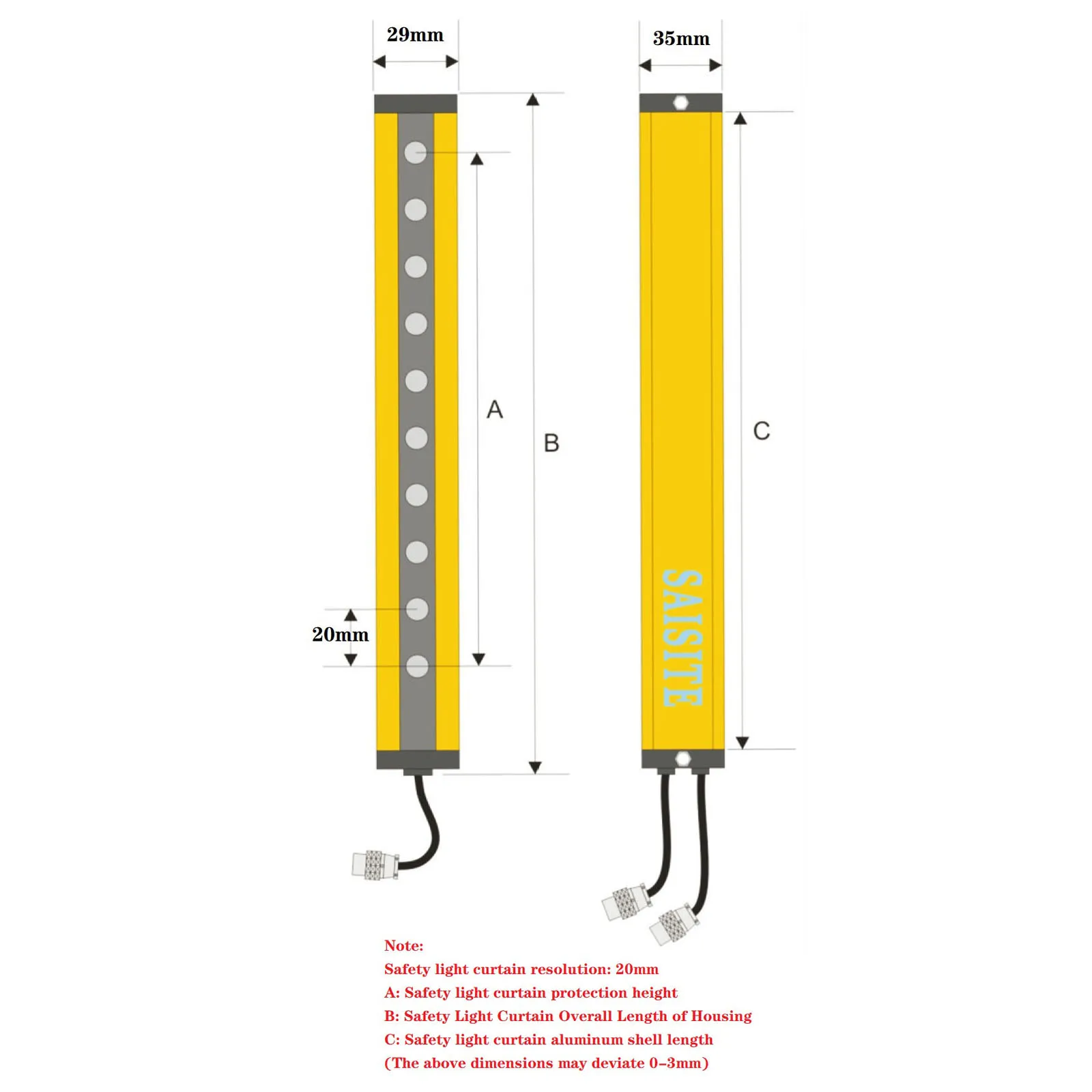 Imagem -06 - Pontos Interruptor do Sensor Cortina Luz Segurança Grating Dispositivo Segurança para Proteger as Mãos Saída Relé Npn de Alta Qualidade 20 mm