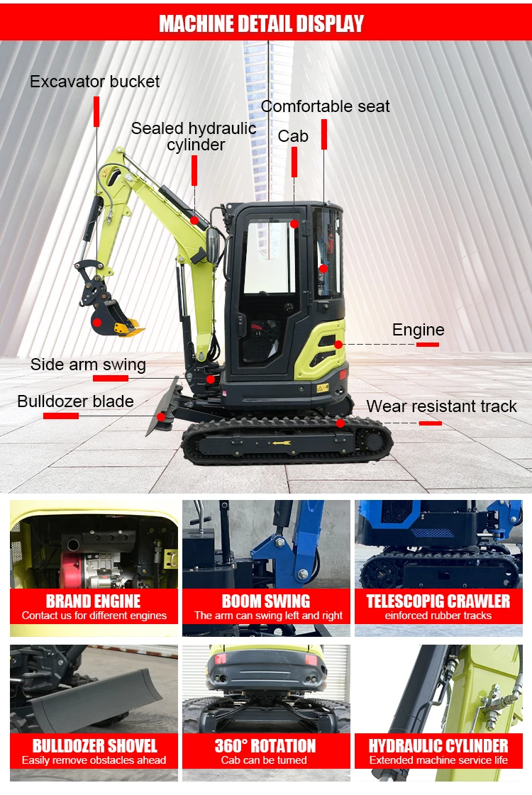 Kostenloser Versand Diesel-Minibagger CE EPA Euro 5 Kompakter Raupenbagger Mikrobagger Baumaschine Kleiner Bagger Preis Anpassbar – Detail 3