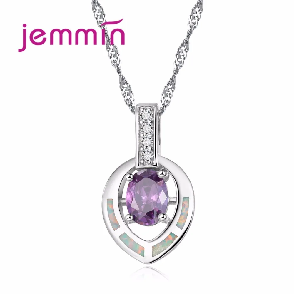 925 Sterling Silver Pendant Necklace Exquisite Oval Blue Opal Zircon Chain Necklace for Women Girls Party Fashion Jewelry Gift