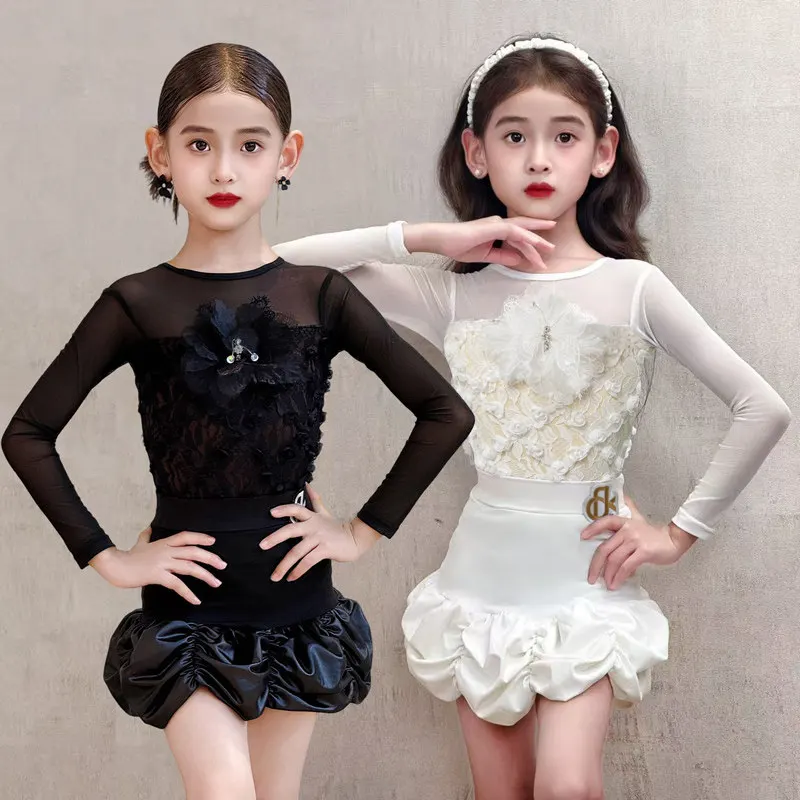 New Latin Dance Practice Outfit 2026 Theeper Fall Hot Drop Training Contest Cha Cha Rumba Sportswear Mesh Matching Two Piece Set