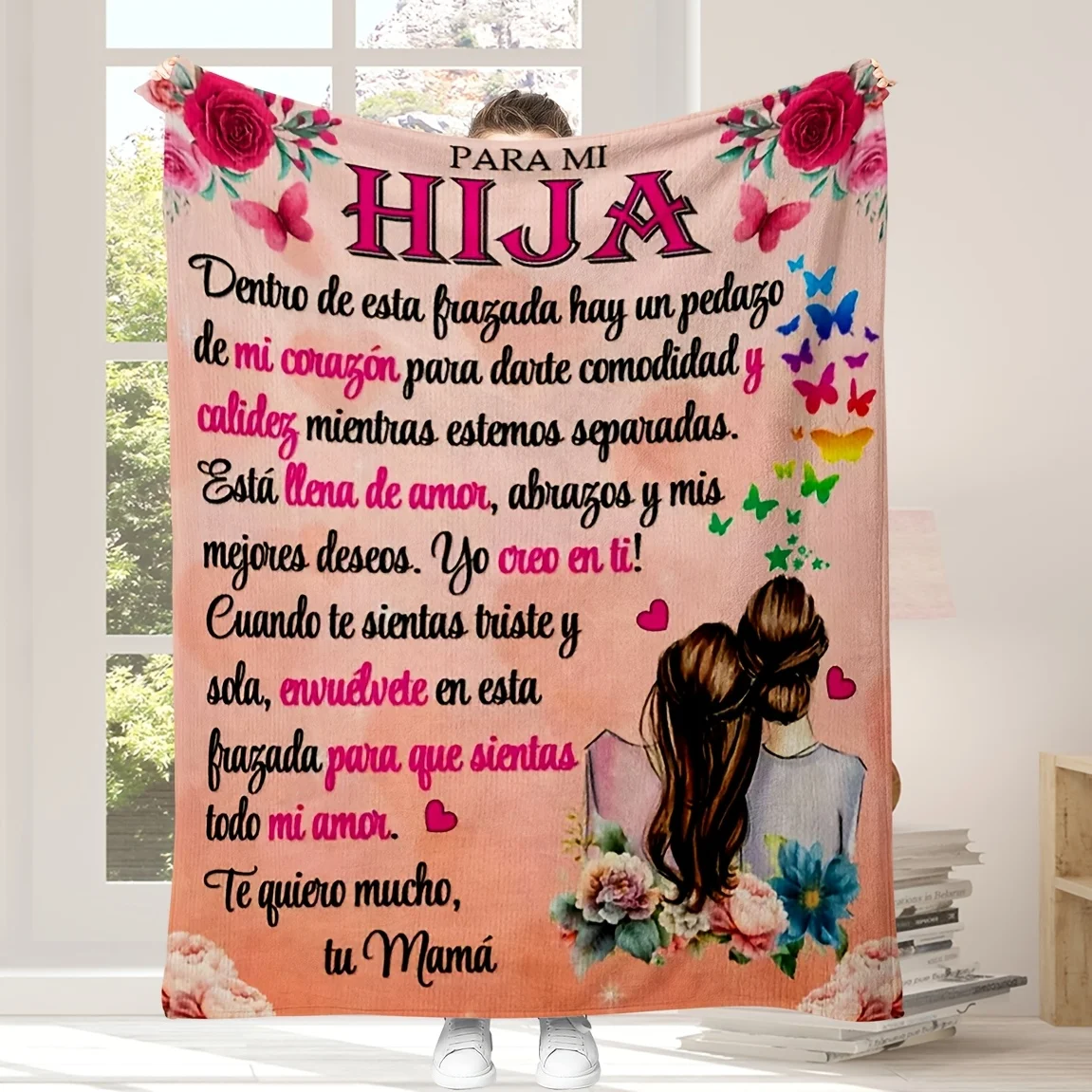 1pc Spanish Comforting and Encouraging Inspirational Message Blanket for Daughters, Super Warm and Soft Flannel Fabric, Suitable