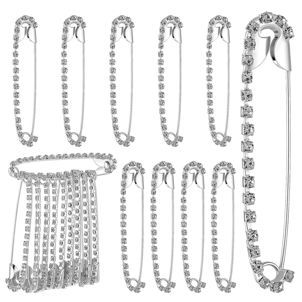 

10PCS Rhinestone Safety Pin Decorative Brooches for Women Diamond Safety Pins for Skirts Sweater Scarf Lapel Hat Shawl Accessori