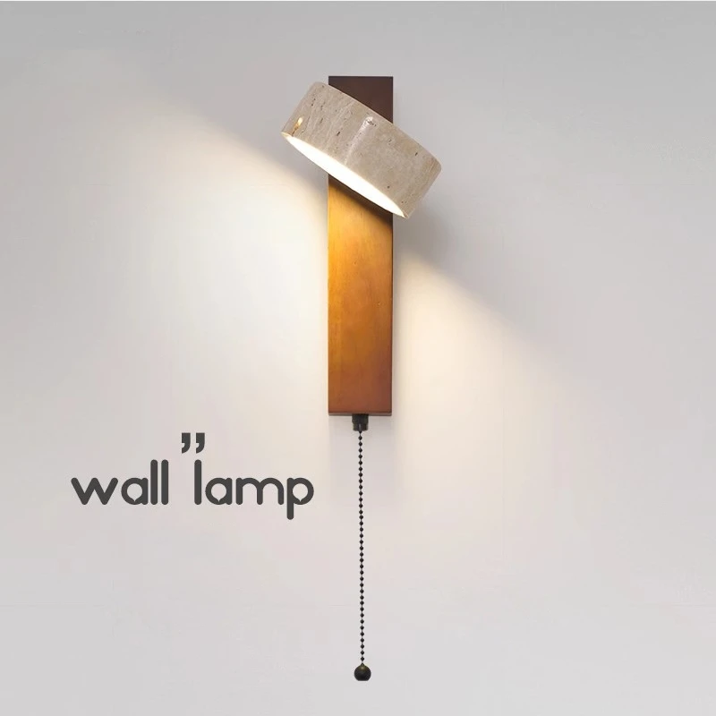 Travertine Wall Lamp Stone Sconce Light Wood Rotatable for Bedroom Bedside Study Table Make Up Counter Top Aisle Decor Wall Lamp