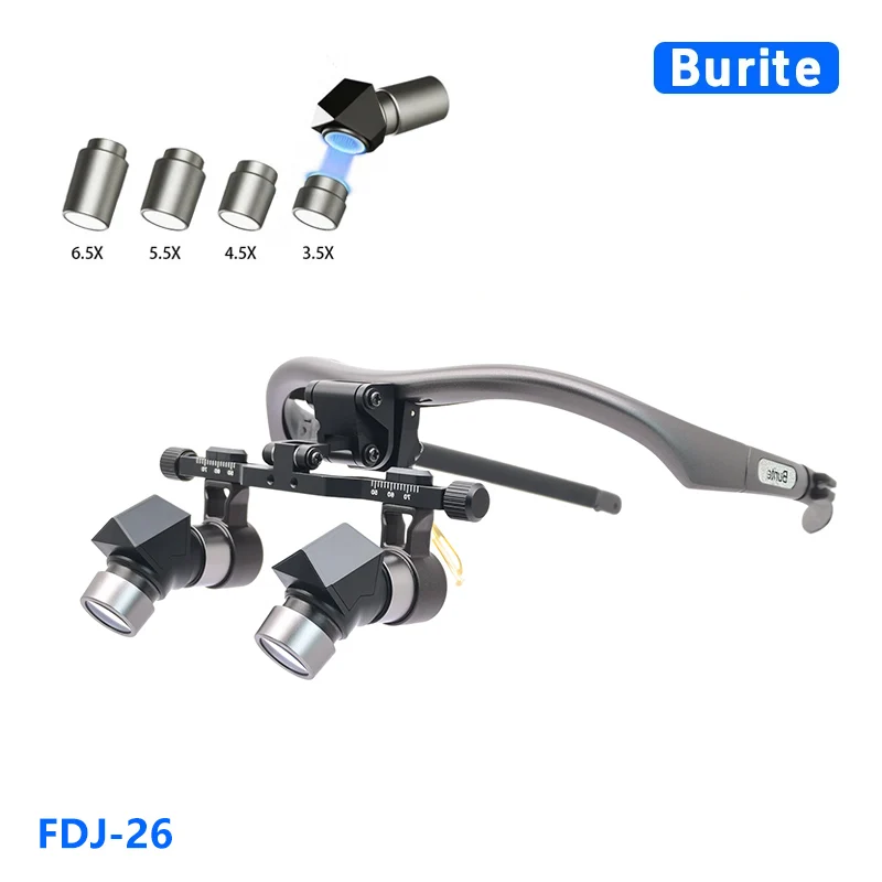 

Burite 26 Ergonomic Dental Surgical Loupes with Replaceable Titanium Frame Lens 3.5X 4.5X 5.5X 6.5X head-mounted magnifier