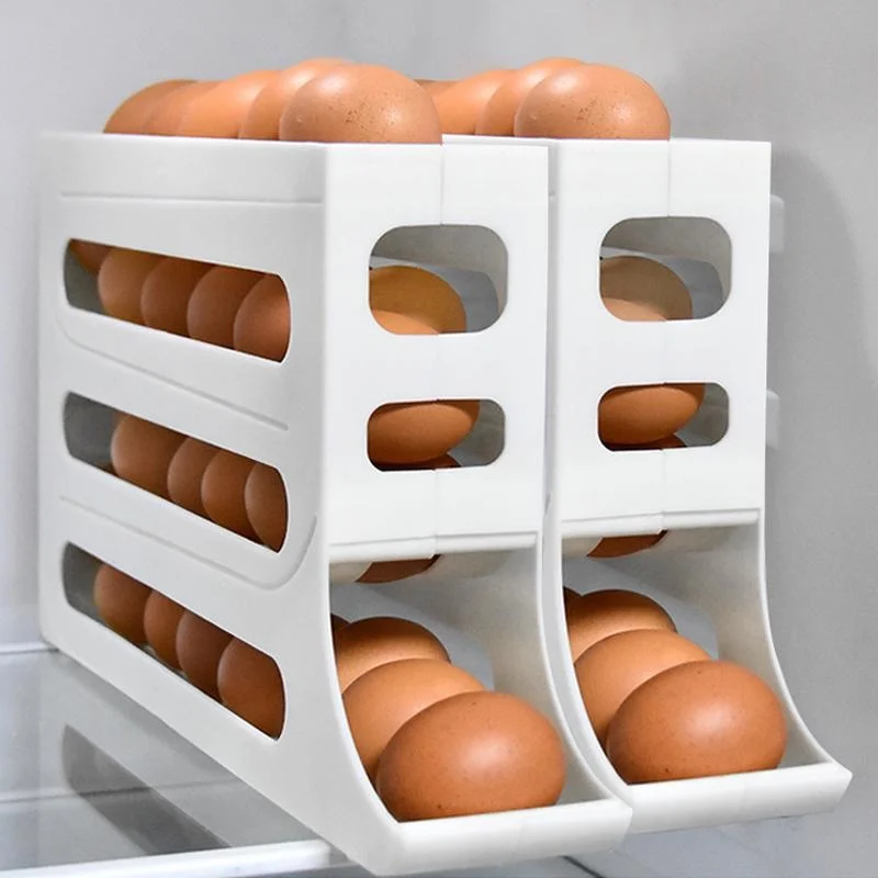 

1pc Rolling Egg Dispenser Refrigerator Organizers Containers 4 Layer Storage Box Automatic Sliding Spiral Holder Kitchen Gadgets