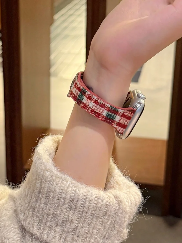 Retro Woolen Leather Band For iWatch Ultra 11 10 9 8 7 6 5 Se 4 Christmas Strap For Apple Watch 40mm 41mm 42mm 44 45mm 46mm 49mm