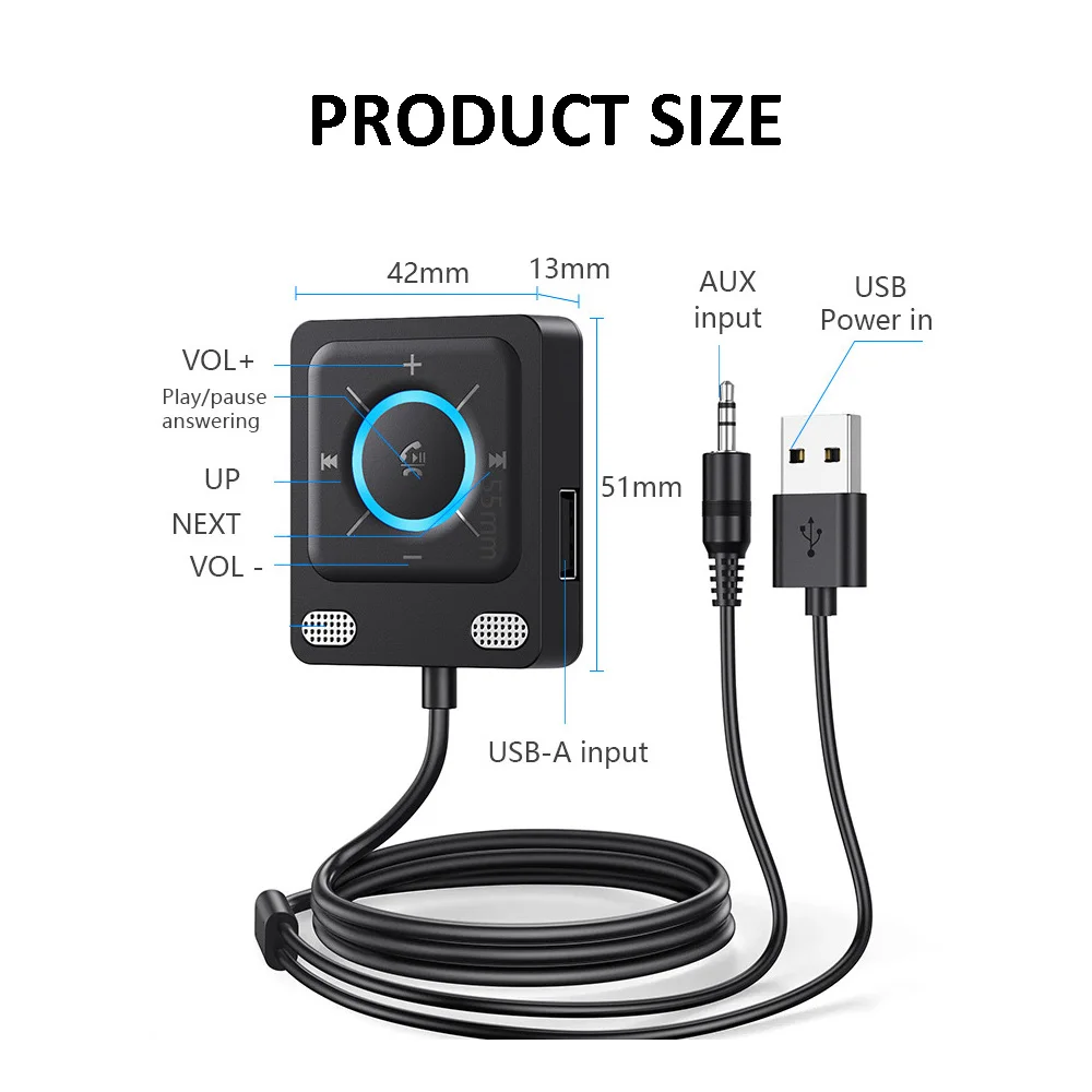 AUX Car Adapter With Bluetooth 6.0 FM Dual Mics Noise Cancellation  USB AUX Bluetooth Receiver For Car Music Hands Free Calls