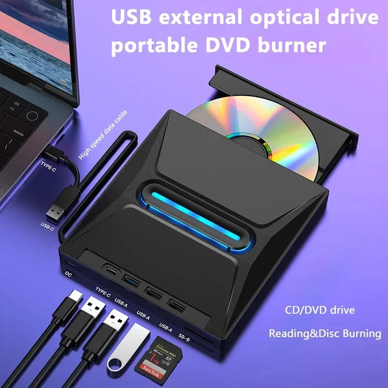 Grabadora de Blu-Ray, Grabadora Externa de CD/DVD, Grabadora de CD ROM, Unidad de CD/DVD+/-RW, Lector de Tarjetas SD, Reproductor de DVD Hub-Co para Laptop y Computadora de Escritorio