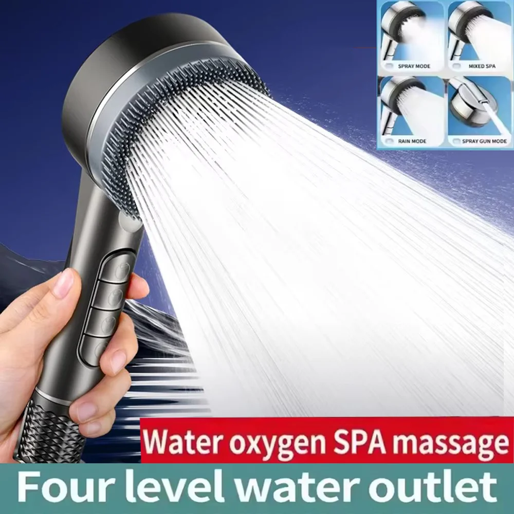 

Модернизированная 4-режимная насадка для душа, насадка для душа высокого давления, водяной массажный душ с одной кнопкой и фильтрующим элементом, аксессуары для ванной комнаты