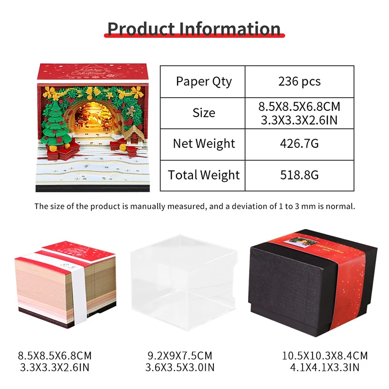 Calendario Time Piece 2026 Calendario da tavolo con luce a LED Calendario 3D a strappo Intaglio su carta Blocco note artistico Blocco note Regalo di Natale