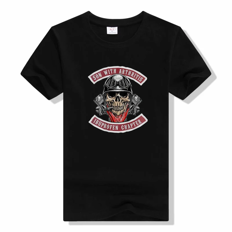 Son with Arthritis Ibuprofen Chapter Old Biker Motorcycle-On Back T Shirt Vintage Funny Tops Printed Breathable T-shirt