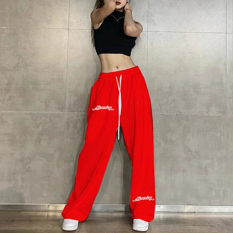 

New Streetwear White Sweatpants Women Korean Style Letter Print Black Track Pants Oversized Harajuku Hip Hop Joggers Y2k