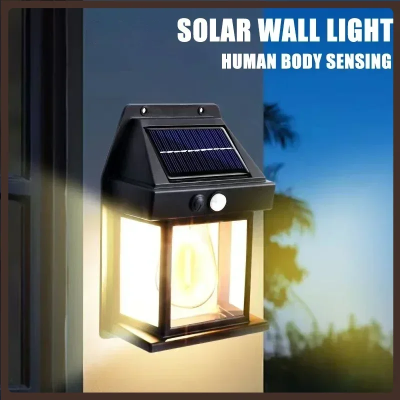 LED Solar Light Tungsten Filament Warm Light 3-mode Outdoor Waterproof Courtyard Garden Villa Atmosphere Night Light