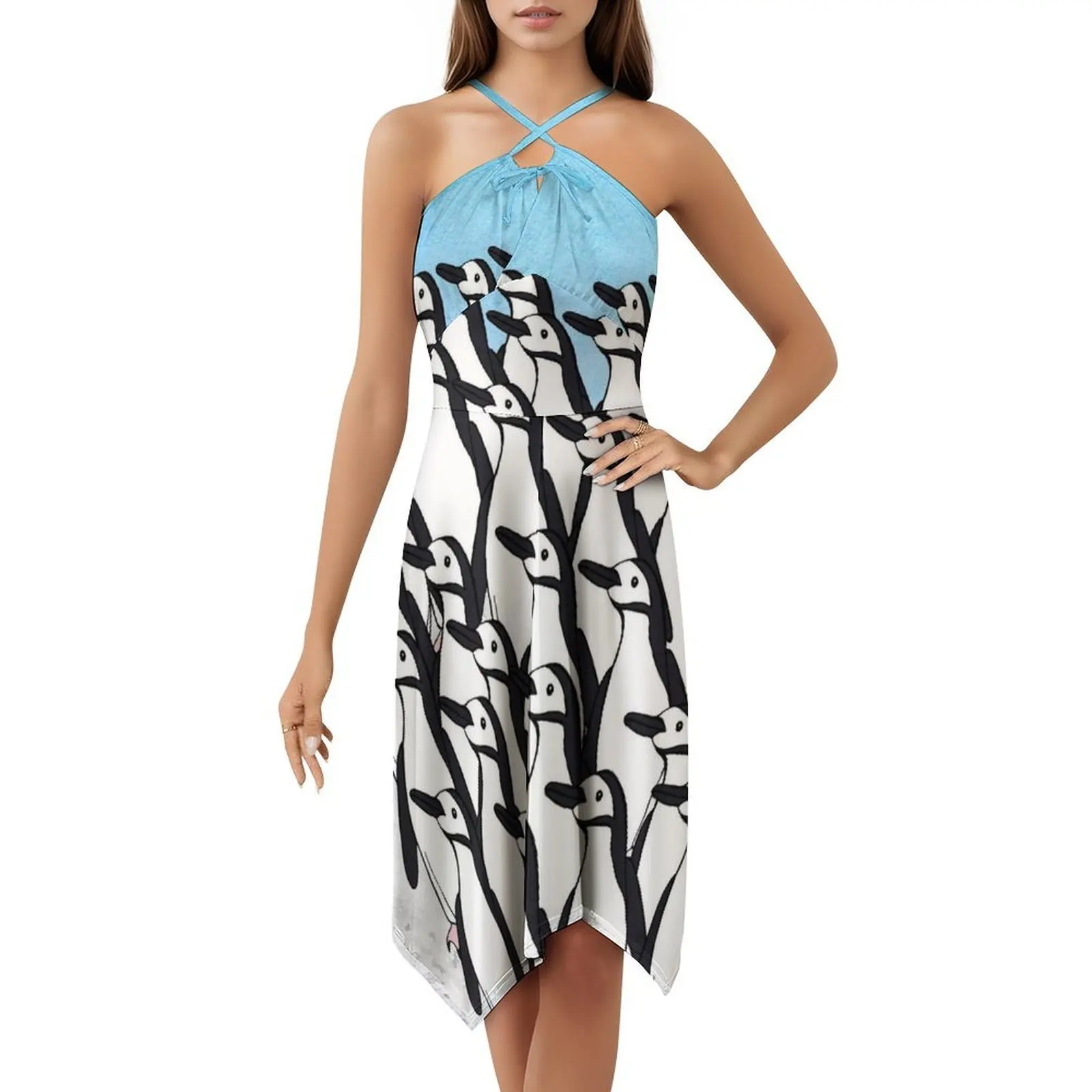 Penguins Colony Boho فستان أنيق أنيق على الشاطئ لحفلات الزفاف ثوب Penguin Penguins Nature Wildlife فستان سهرة للنساء