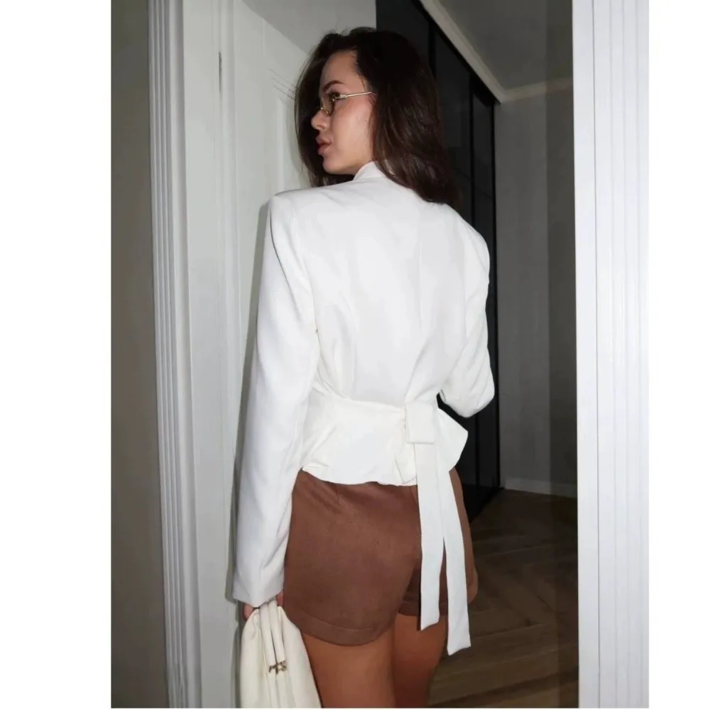 V Neck Women Blazer Suit Soft Weave Wrinkle Resist Waist Cinch Blazer Light Weight Boxy Silhouette V Neck Blazer For Women