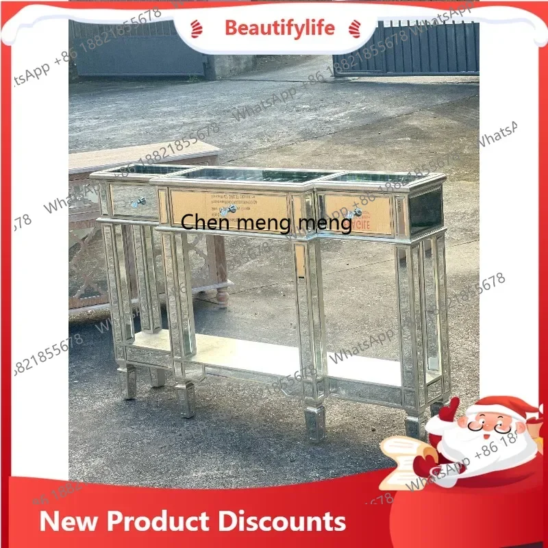 

E153 High-Value Silver-Plated Mirror Surface 3-Drawer Cabinet Entryway Table 140x30x90cm