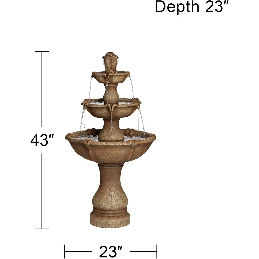 Arosco Modern Rustic Outdoor Floor Water Fountain with Light LED 43