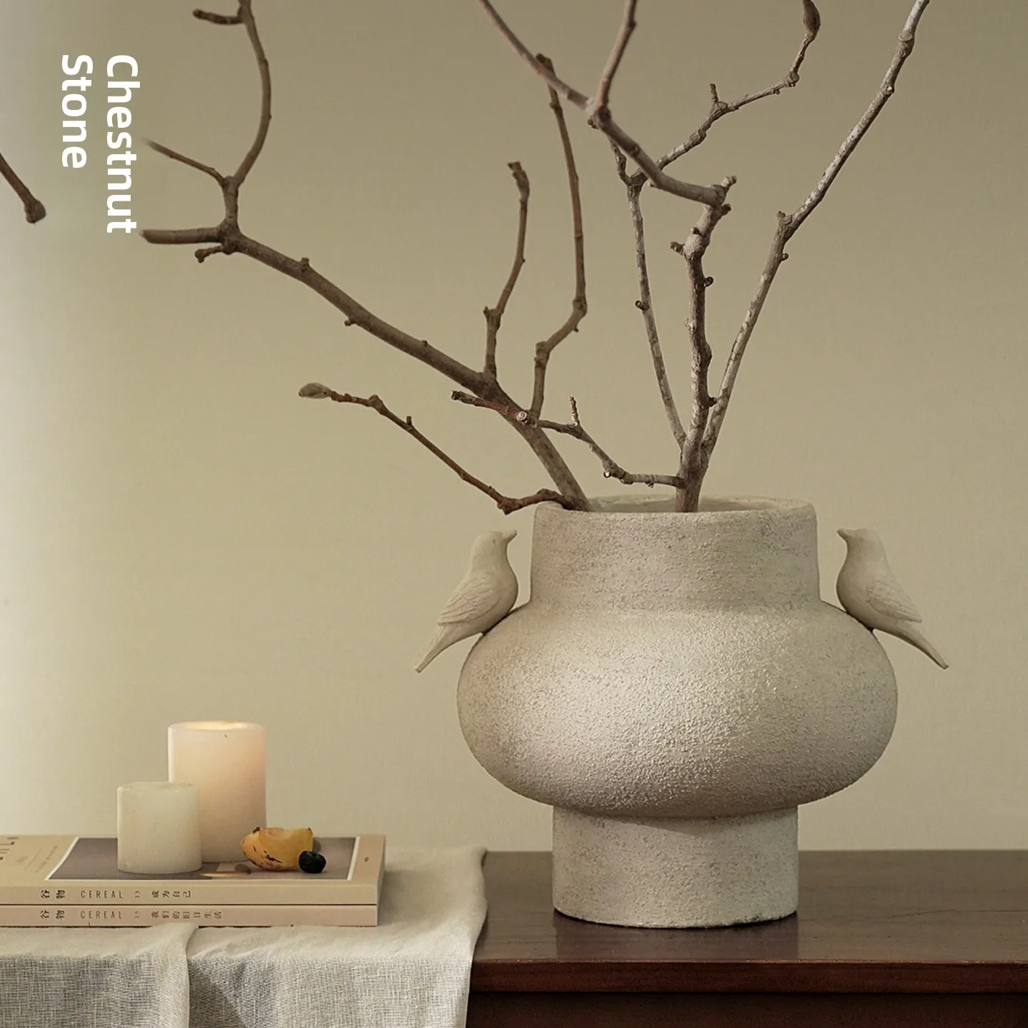 Rok Stone Chinese Wabi Sabi Style Coarse Ceramics Flower Vase Decoration Sample Room Living Room Entrance Creative Flower Holder