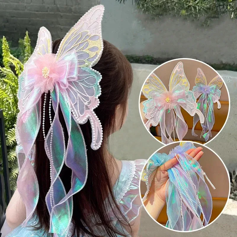 فراشة كبيرة الانحناء أشرطة إكسسوارات الشعر دبابيس الشعر أغطية الرأس مقاطع الشعر دبابيس الشعر الأميرة الفتيات إكسسوارات الشعر المشابك #3