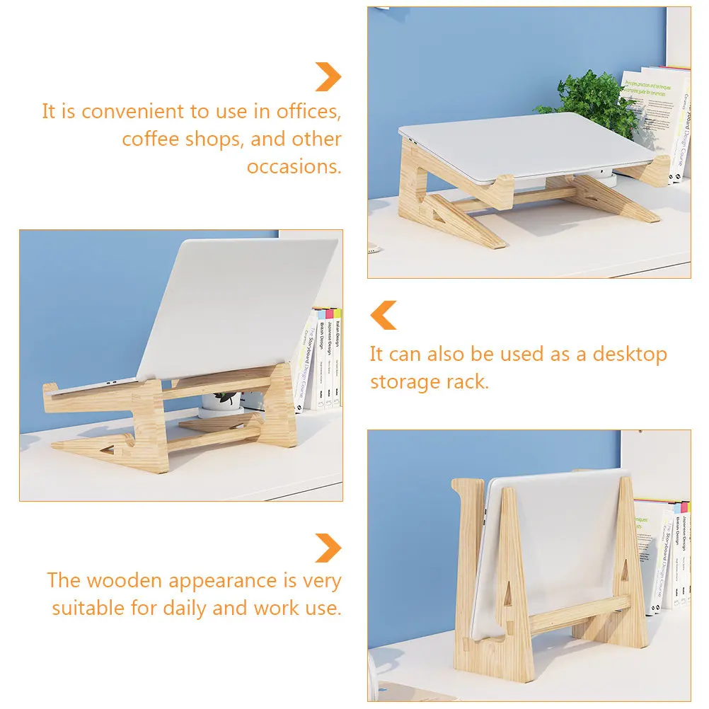 1Pcs Ergonomic Wooden Laptop Stand Heighten Desk Holder for Neck Pain Relief and Eye Strain Reduction Office Coffee Shop Use