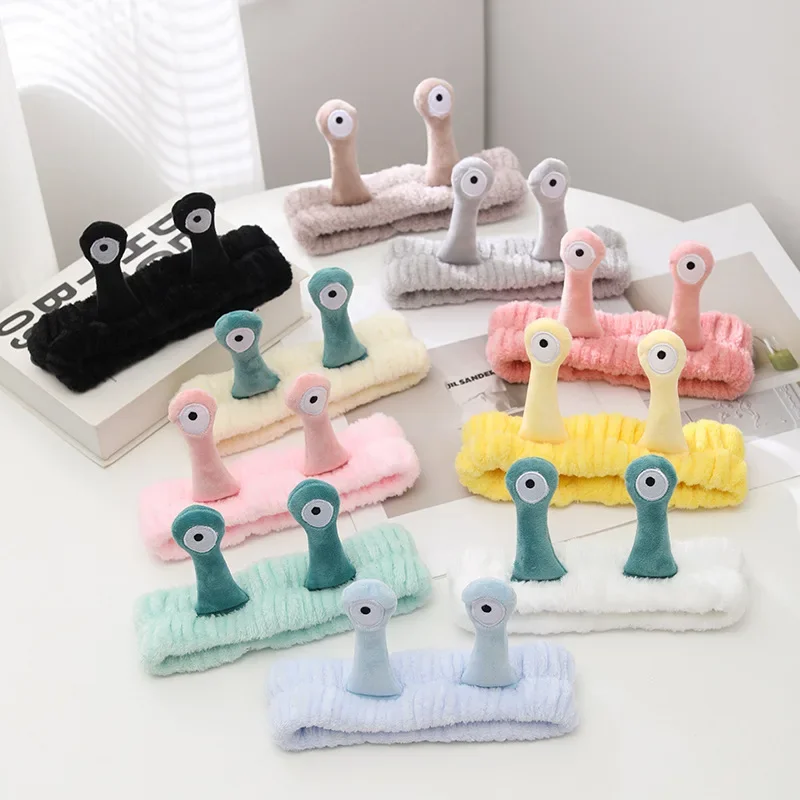 

Cute Cartoon Big Eyes Headband Women Washing Face Cute Elastic Hair Band Soft Coral Snail Makeup Hairband for Women Accessoires