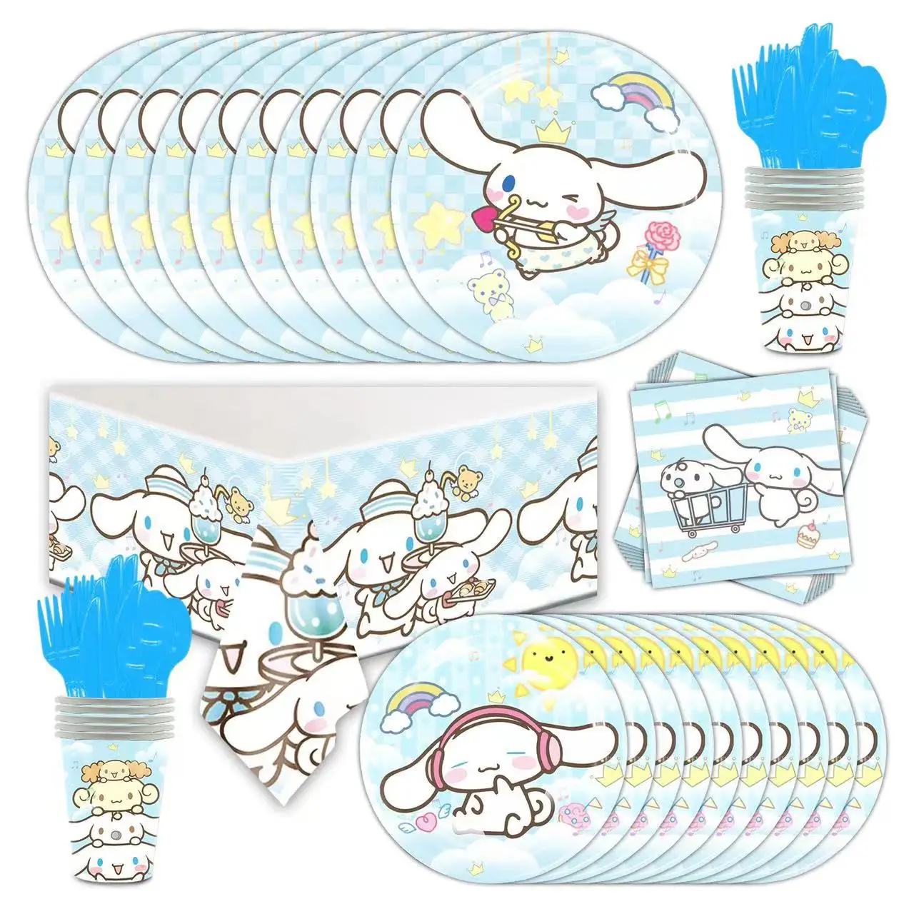 Cinnamoroll Dog Theme Birthday Party Decoration Tableware Number Balloon Cake Topper Plate Birthday Party Supplies Baby Shower