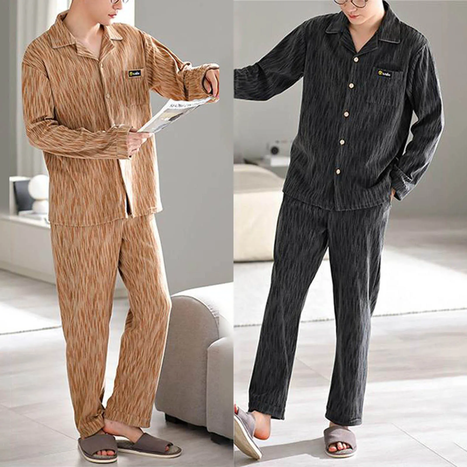 

Korean Loose Sleepwear Suit Pyjamas Male Homewear Home Clothes 2025 Spring Long Sleeve Casual Plaid Cotton Pajama Sets for Men