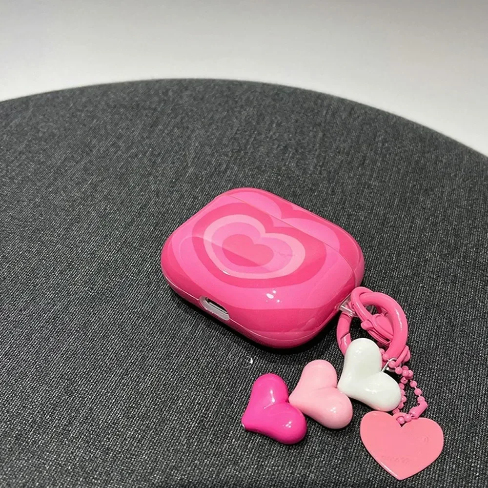 Airpods Pro case Soft Silicone Case with Heart Pattern for AirPods 4 1 2 3 Pro 2 Generation Case with Pendant Keychain for Girls
