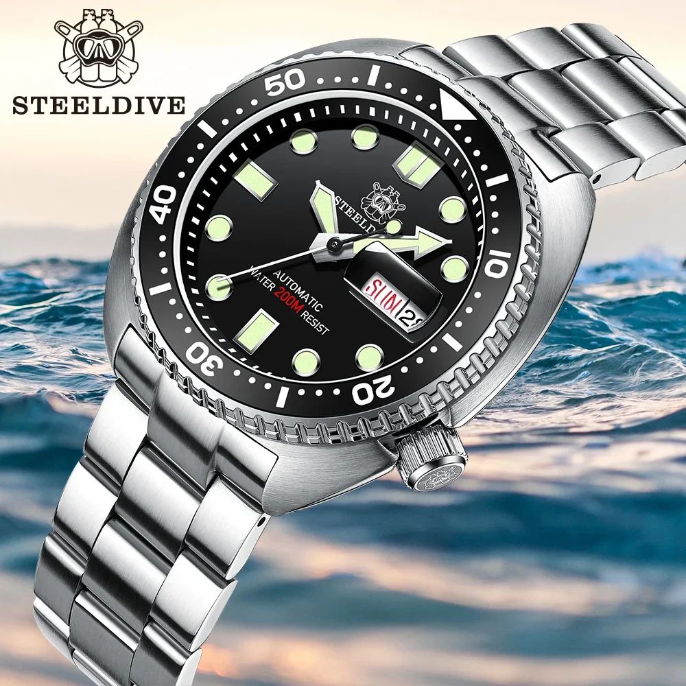 

STEELDIVE SD1972 Black Dial Week Display New Arrival 45MM Steel Case NH36 Automatic Movement Ceramic Bezel Mens Sport Dive Watch