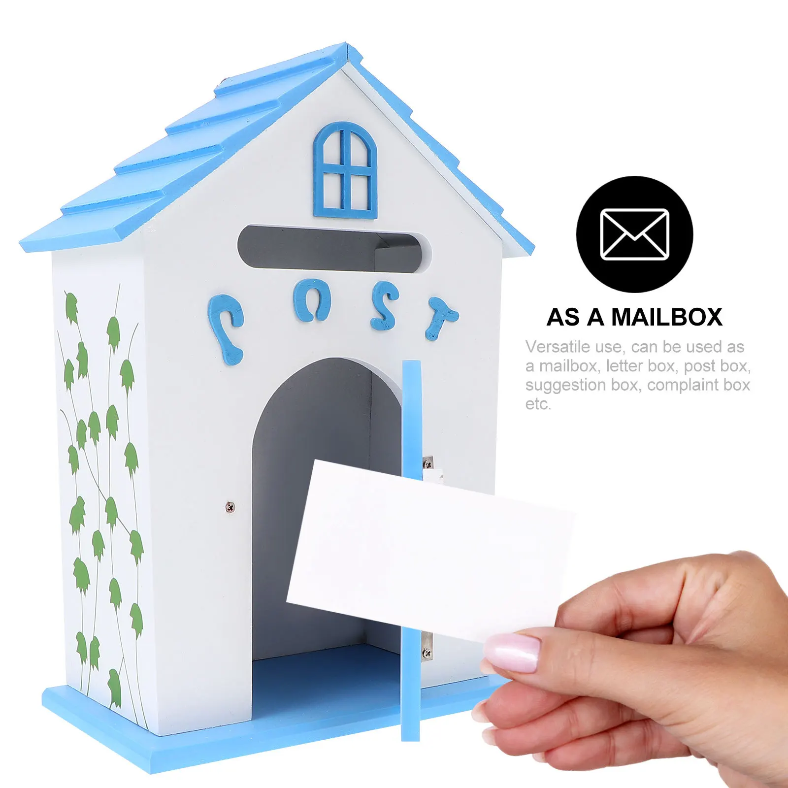 

Wood Mailbox Wall Mounted Decorative Letter Box Creative Post Box for Home School Suggestion Complaint Storage