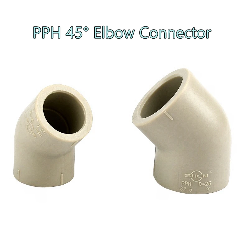 Fish Tank Pipe Fittings Garden Irrigation System Water Tube Joints PPH 45 Degree Elbow Connector Pipe Fittings I.D 20~63mm 1PC