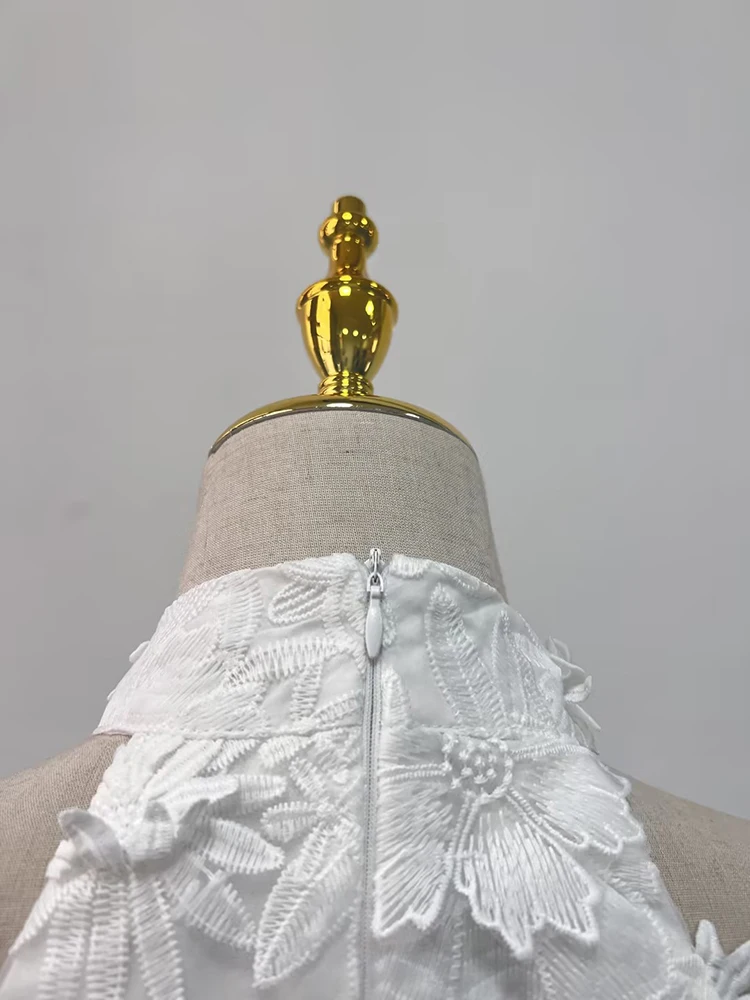 CHICEVER blanc Patchwork Appliques robes de bal pour les femmes licou sans manches taille haute creux élégant robe asymétrique femme