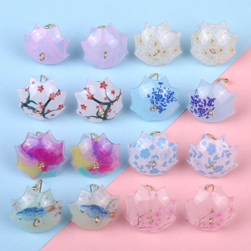 Wholesale 50pcs/lot color flowers pattern print cartoon umbrella shape acrylic beads diy jewelry accessory