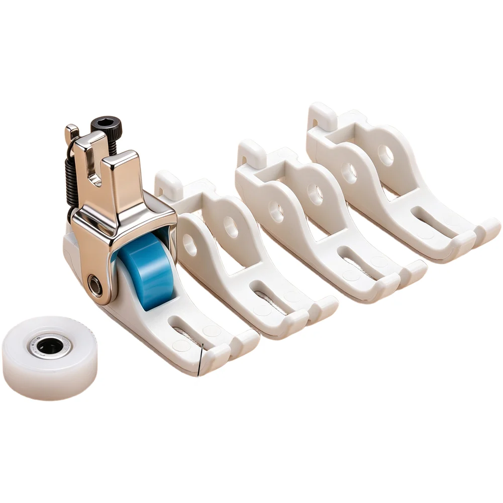 PTFE-Coated Roller Foot for Sewing Machines Enabling Over For Leather and Laminated Fabrics with Clear Stitch View