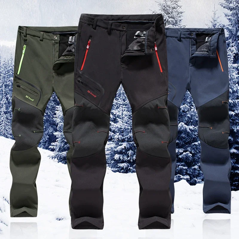 

Winter Men's Waterproof Fishing Pants Fleece Warm Breathable Cargo Fishing Pants Thermal Soft Shell Military Men Tactical Pants